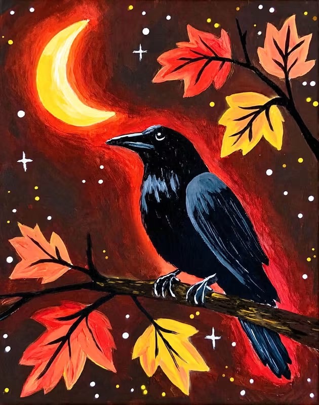 Fall raven painting design