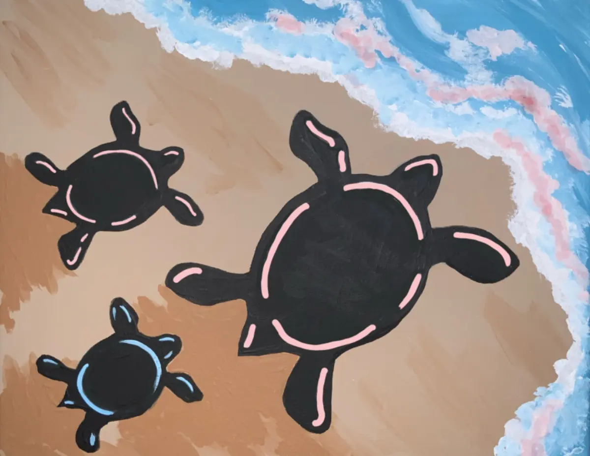 Sea Turtle Family summer painting